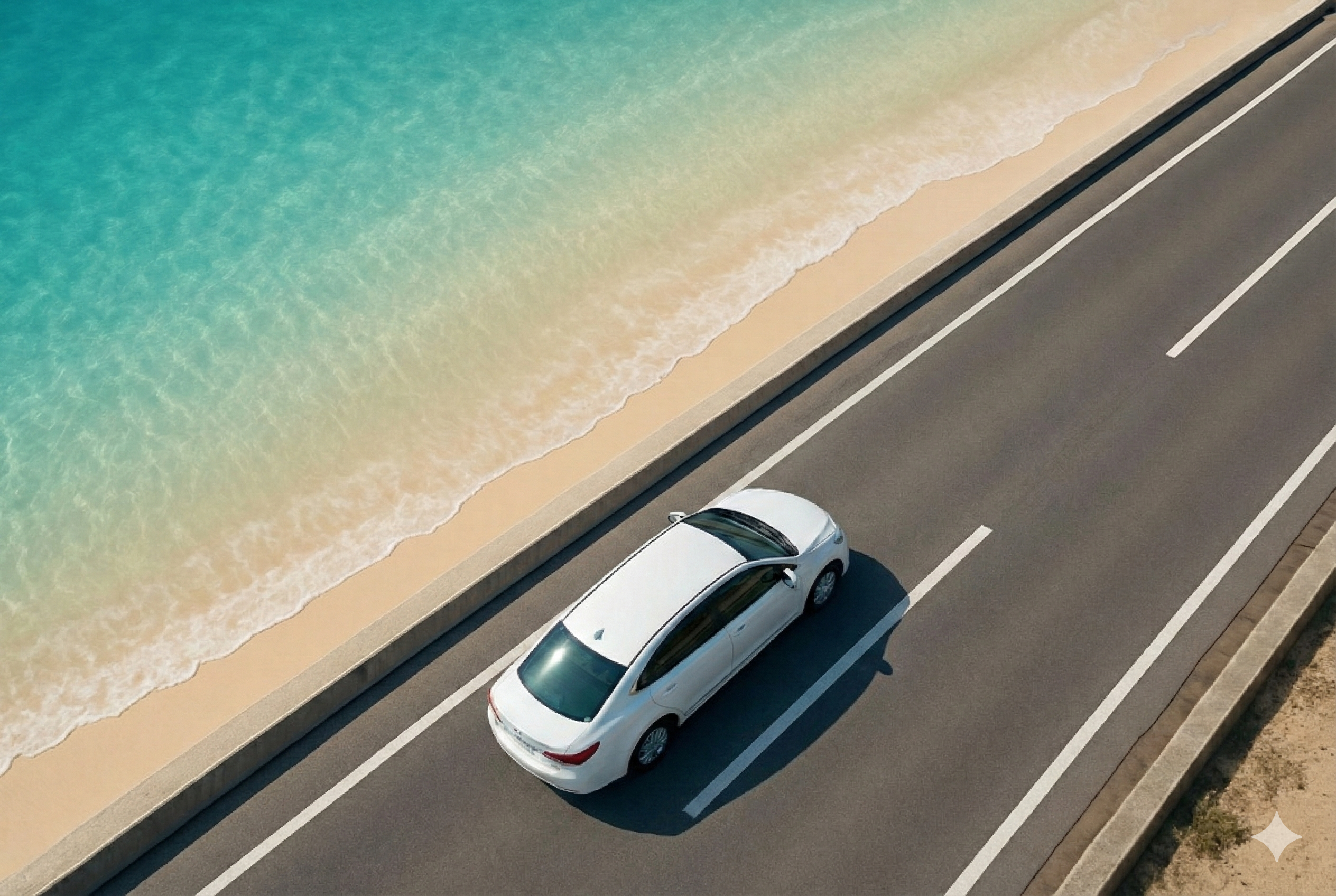 早朝の宮古島を走る車の画像