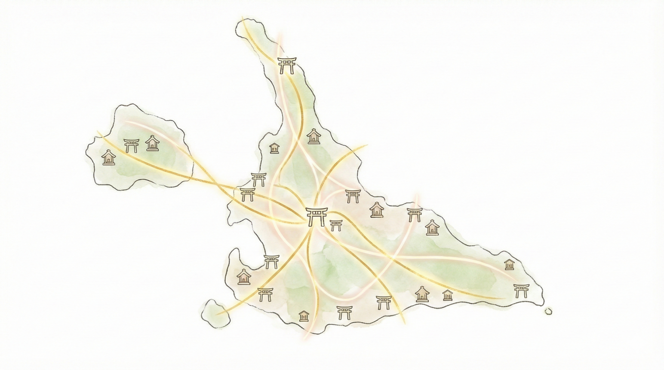 宮古島全体に広がる御嶽とエネルギーラインの位置関係を示すマップ